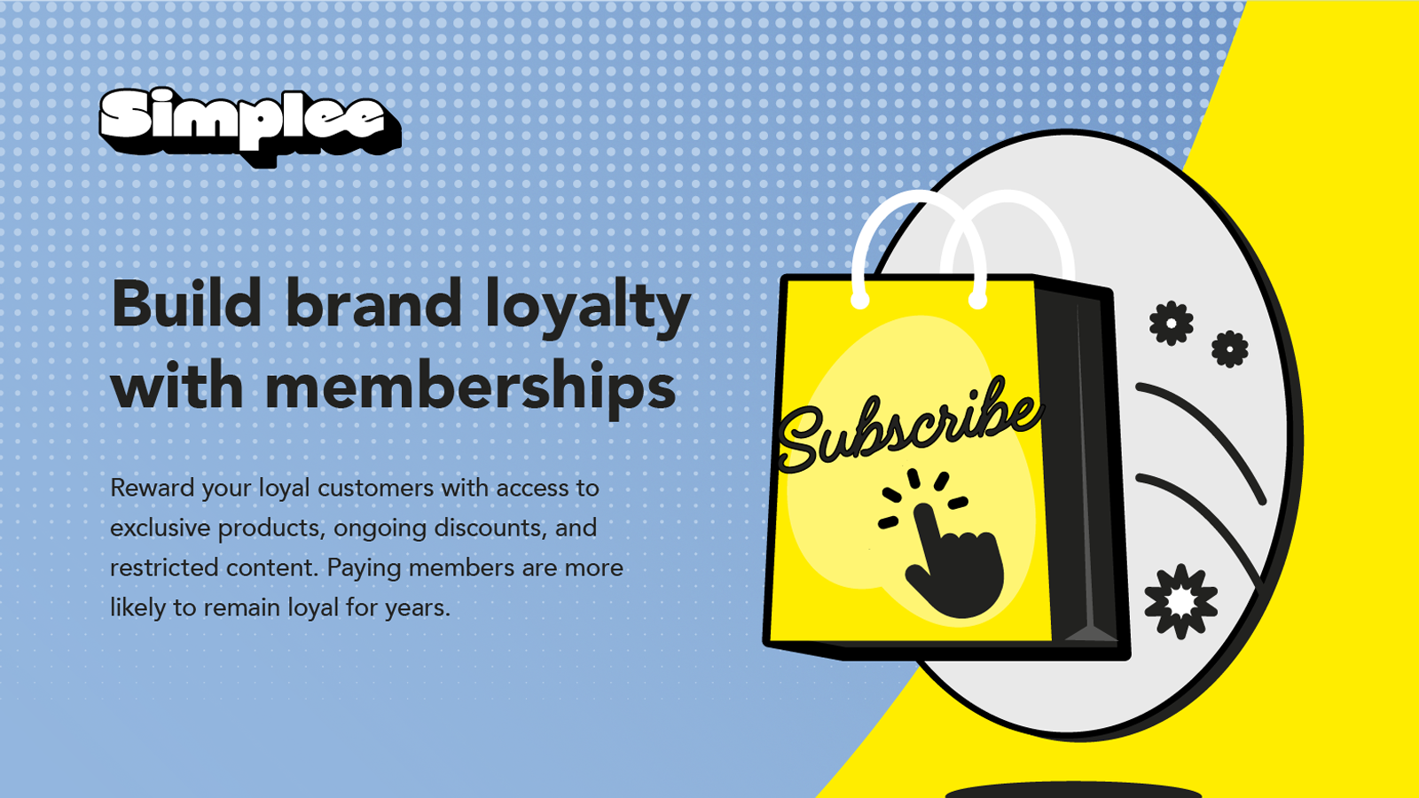 Simplee membership illustration with a yellow subscription shopping bag
